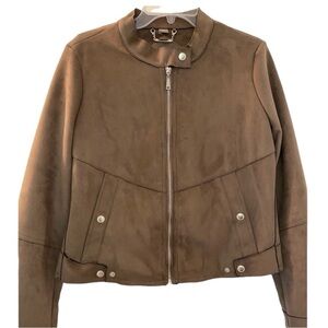 JouJou suede jacket, brown, size Large. Fully lined.